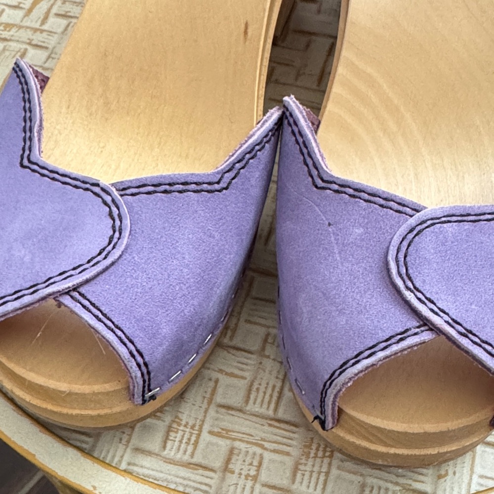 Swedish Hasbeens Purple Peep-Toe Mules - Picture 6 of 7